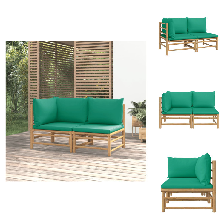 vidaXL 2-częściowy zestaw wypoczynkowy do ogrodu z zielonymi bambusowymi poduszkami - Elementy sofy ogrodowej