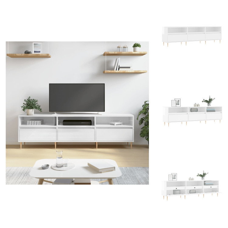 vidaXL Szafka pod TV biały wysoki połysk 150x30x44,5 cm materiał drewnopochodny - Meble TV