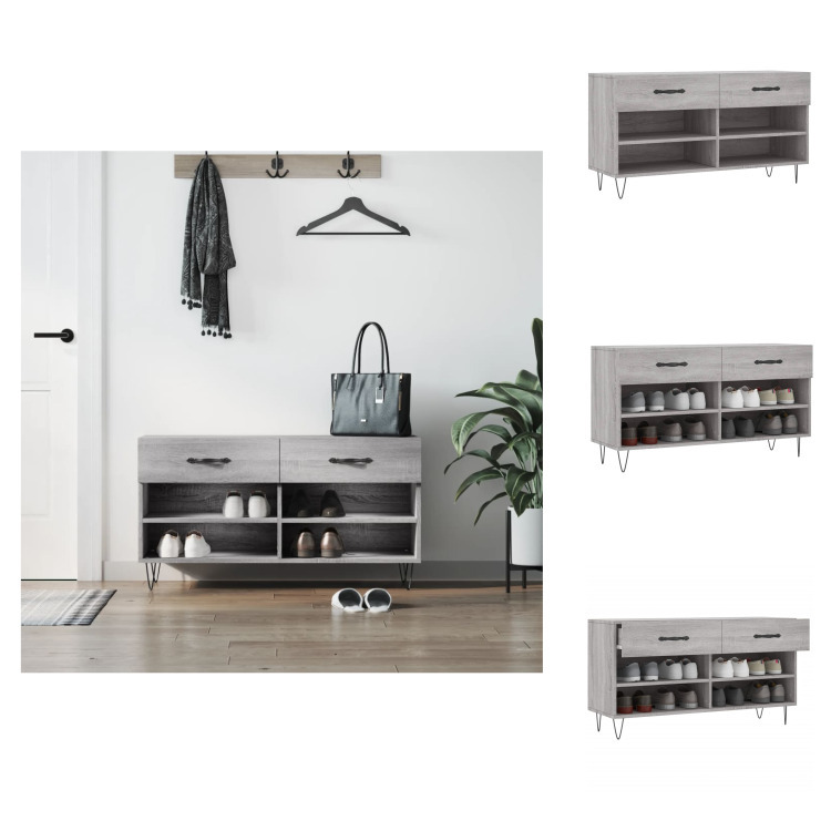 vidaXL Ławka na buty szara Sonoma 102x35x55 cm materiał drewnopochodny - Stojaki i szafki na buty