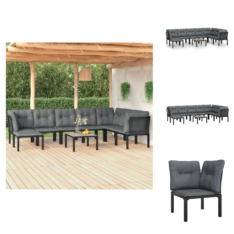 vidaXL 9-częściowy zestaw wypoczynkowy do ogrodu z czarno-szarego polirattanu - Zestawy mebli ogrodowych