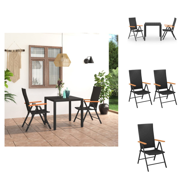 vidaXL 3-częściowy ogrodowy zestaw jadalniany czarno-brązowy - Zestawy mebli ogrodowych