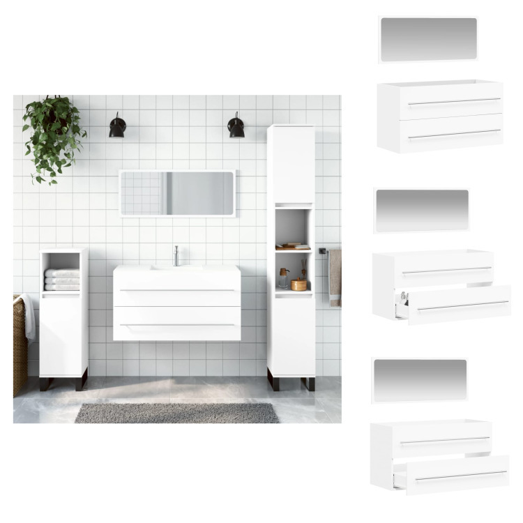 vidaXL Szafka łazienkowa z lustrem biała z drewna - Zestawy mebli łazienkowych