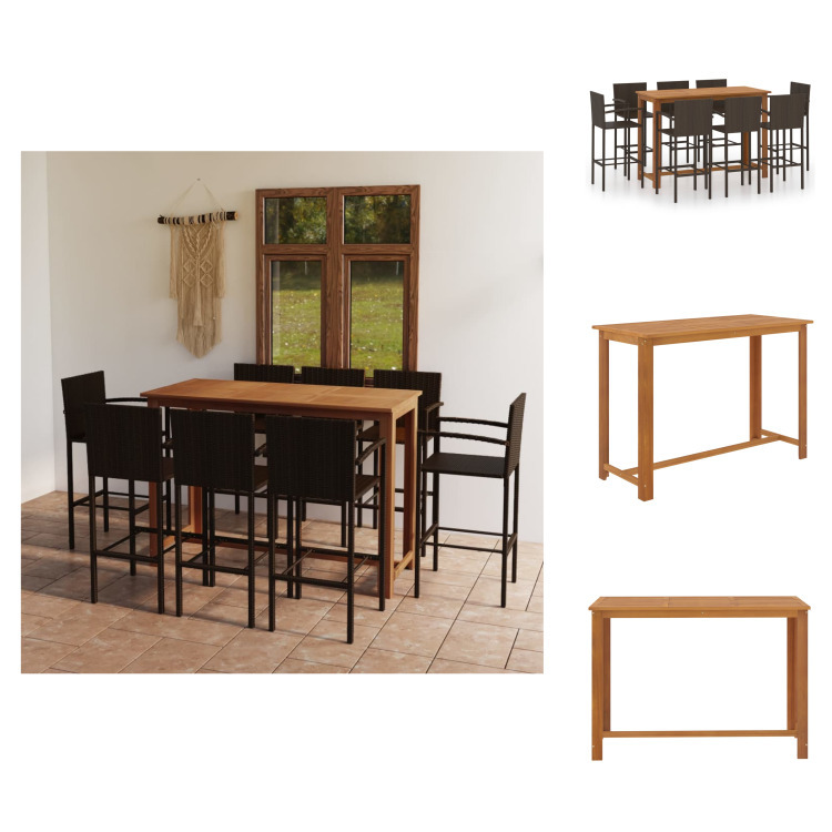 vidaXL 9-częściowy ogrodowy zestaw barowy brązowy - Zestawy mebli ogrodowych