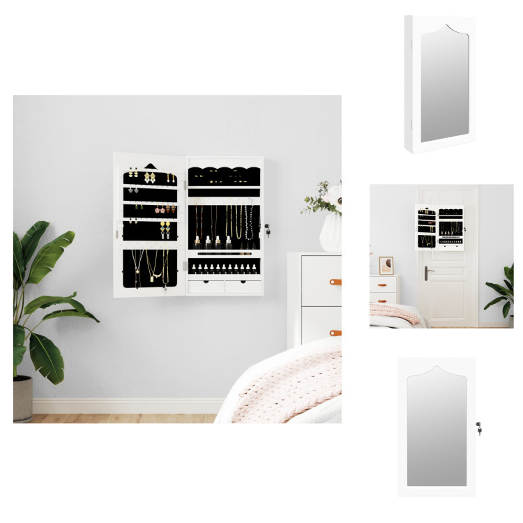 vidaXL Szafka na biżuterię z lustrem do montażu na ścianie biała 37,5x10x67 cm - Lustro