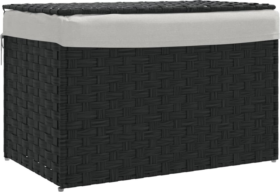 vidaXL Kosz na pranie z pokrywą czarny 55,5x35x34 cm z polirattanu