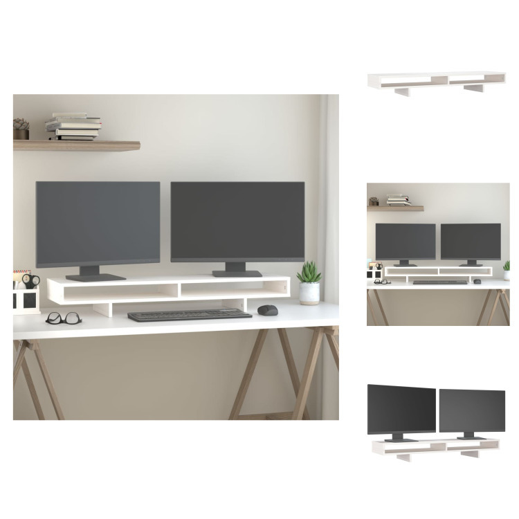 vidaXL Podstawa pod monitor biała 100x27x14 cm lite drewno sosnowe - Podstawa pod monitor komputerowy
