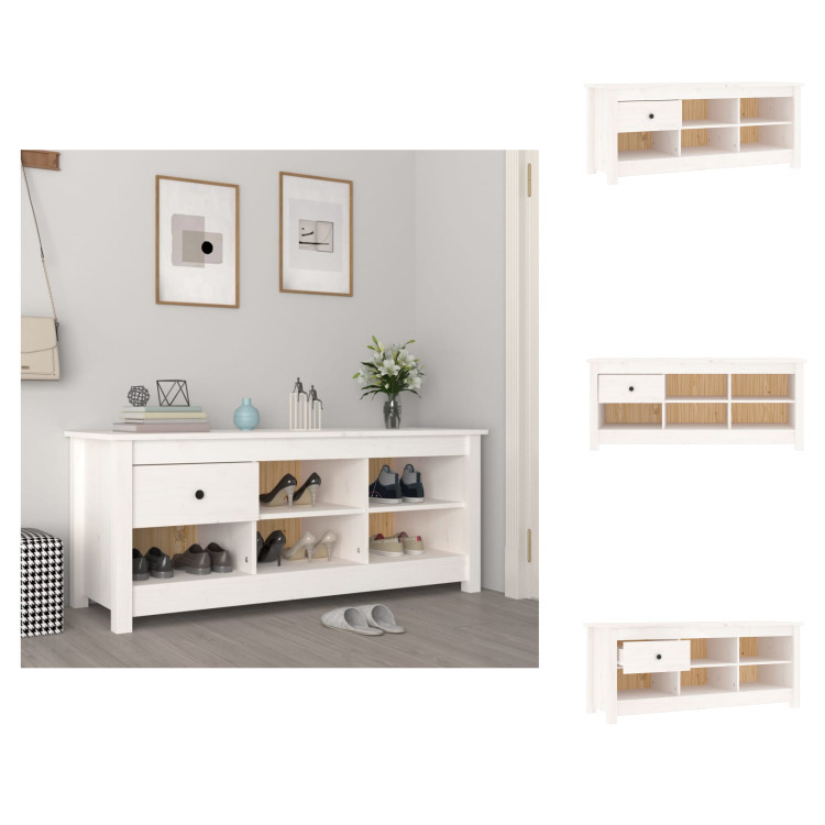 vidaXL Szafka na buty biała 110x38x45,5 cm lite drewno sosnowe - Stojaki i szafki na buty
