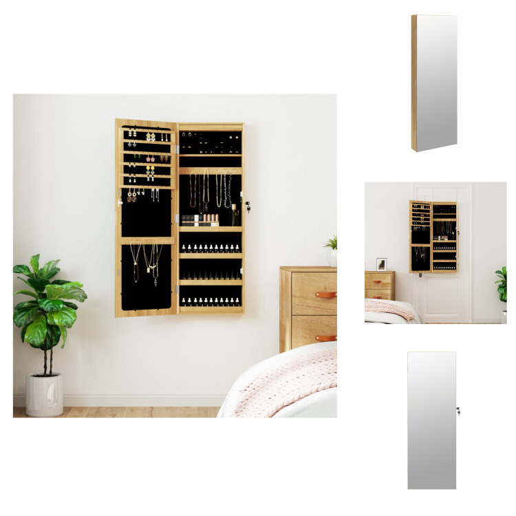 vidaXL Lustrzana szafka na biżuterię z oświetleniem LED, naścienna - Lustro