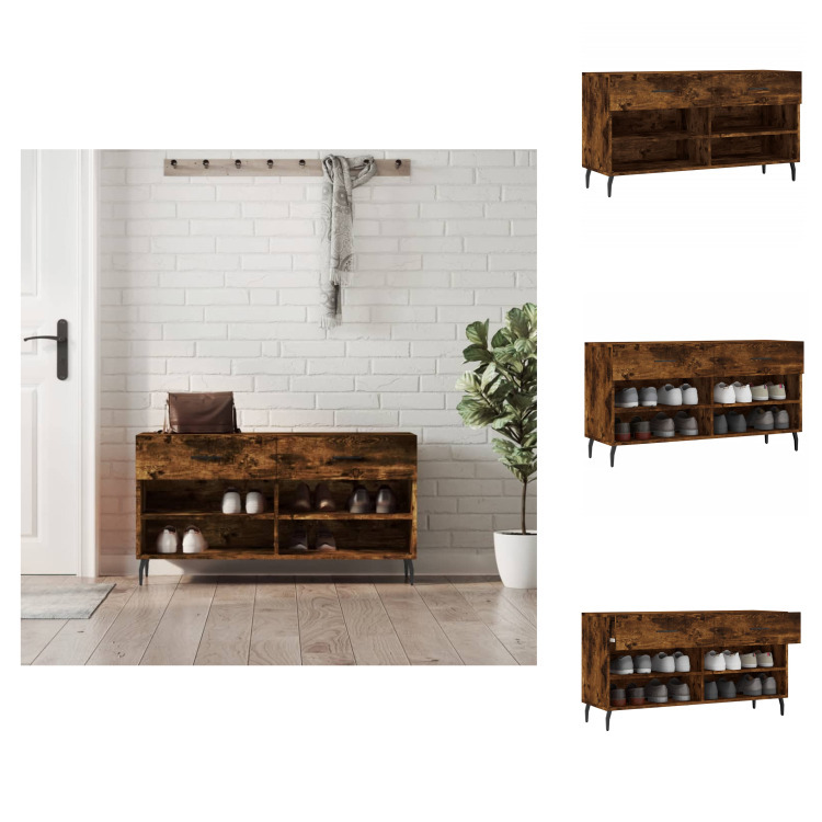 vidaXL Ławka na buty dąb wędzony 102x35x55 cm materiał drewnopochodny - Stojaki i szafki na buty