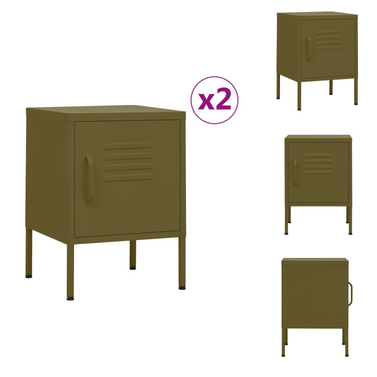 vidaXL Szafki nocne 2 szt. Oliwkowa zieleń 35x35x51 cm stal - Stoliki nocne