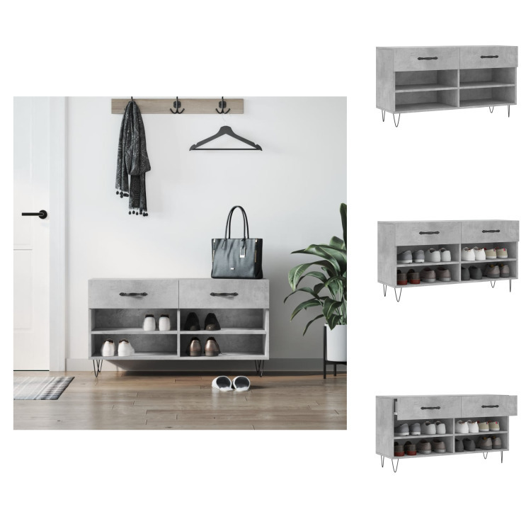 vidaXL Ławka na buty betonowa szara 102x35x55 cm materiał drewnopochodny - Stojaki i szafki na buty