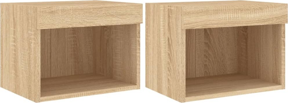 vidaXL Szafki nocne naścienne z oświetleniem LED 2 szt. dąb sonoma