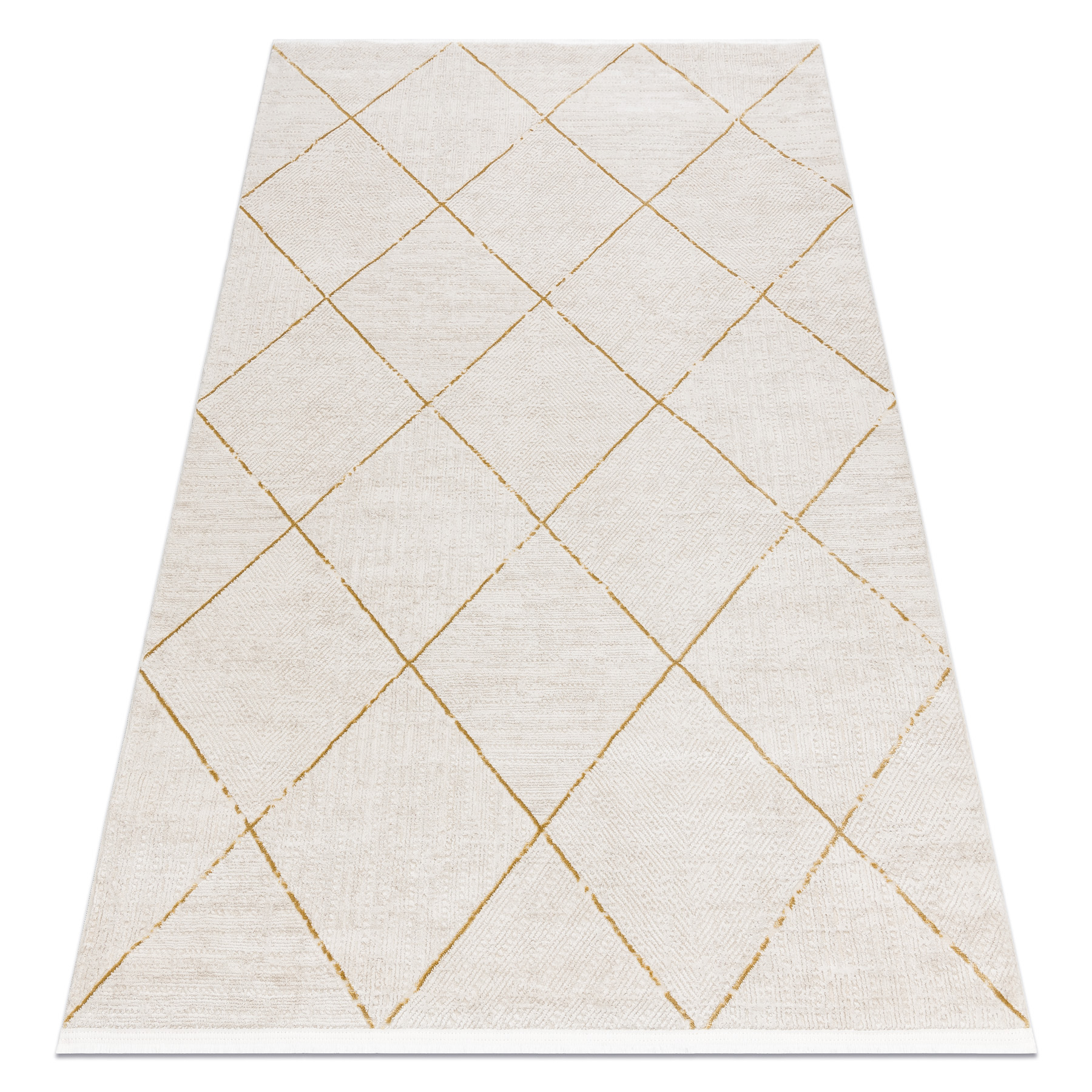 Dywan DUKE 51245 krem / złoty - Kratka, strukturalny, bardzo miękki, frędzle beżowy 200x290 cm