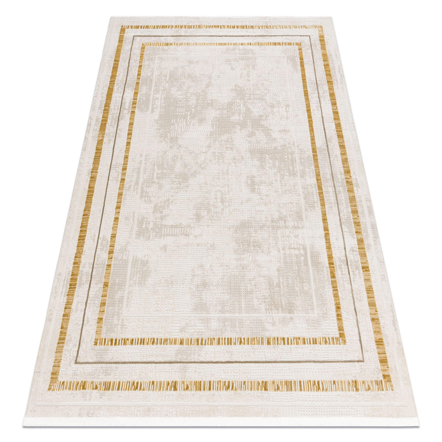 Dywan DUKE 51523 krem / złoty - Ramka, strukturalny, bardzo miękki, frędzle beżowy 120x170 cm
