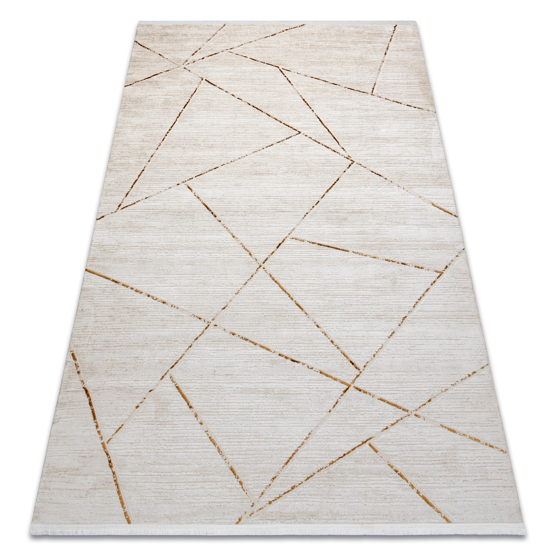 Dywan DUKE 51557 krem / złoty - Geometryczny, strukturalny, bardzo miękki, frędzle beżowy 80x150 cm