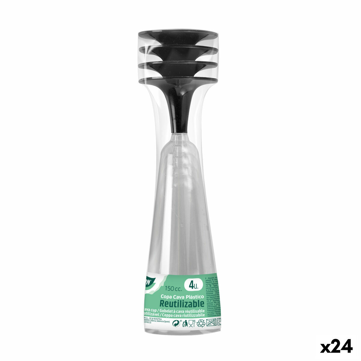 Kieliszki do szampana wielokrotnego użytku Algon czarne 24 sztuki 150 ml (4 sztuki)