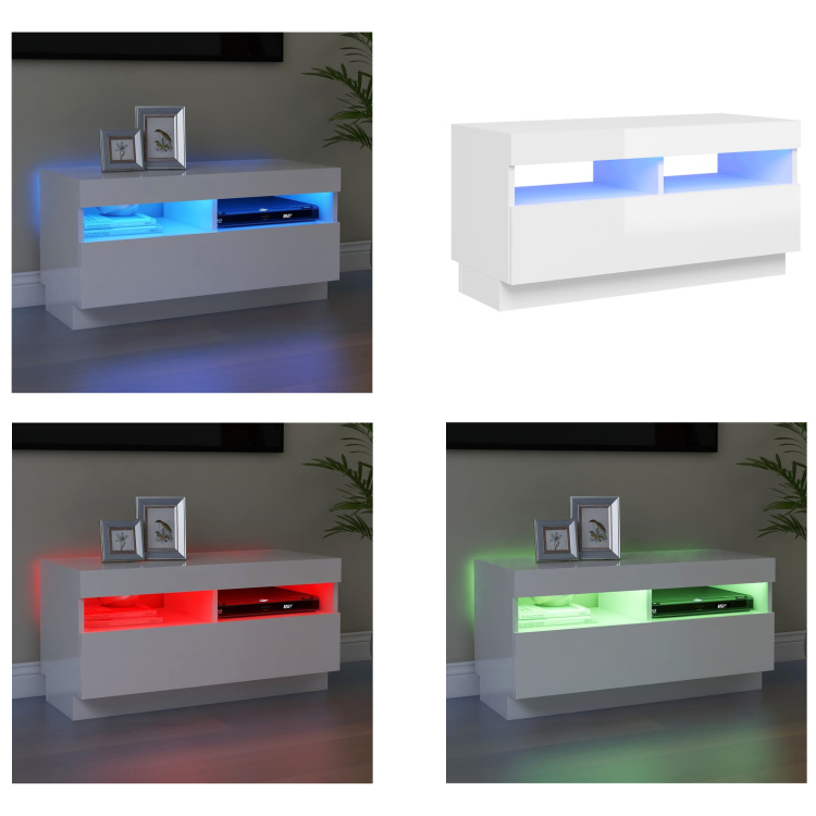 vidaXL Szafka pod telewizor z oświetleniem LED biały wysoki połysk 80x35x40 cm - Szafka pod telewizor - Szafki pod telewizor - Szafka pod telewizor z oświetleniem LED - Meble pod telewizor