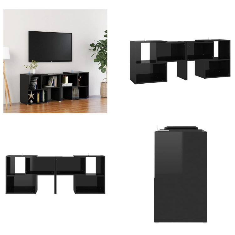 vidaXL Szafka pod TV czarny wysoki połysk 104x30x52cm materiał drewnopochodny - szafka pod TV - szafki pod TV - meble pod TV - szafka pod TV