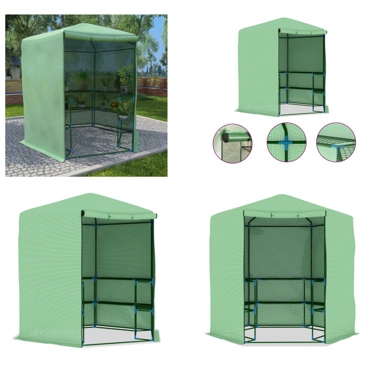 vidaXL Szklarnia z półkami stalowymi 227x223 cm - Szklarnia - Szklarnie - Dom dla roślin - Dom dla pomidorów
