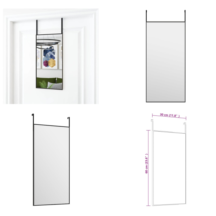 vidaXL Lustro do drzwi czarne 30x60 cm szkło i aluminium - Lustro do drzwi - Lustro ścienne - Lustro wiszące - Lustro do garderoby