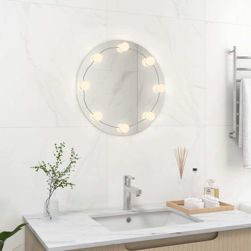 vidaXL Lustro ścienne z oświetleniem LED okrągłe szkło - Lustro ścienne z oświetleniem LED - Lustro ścienne z oświetleniem LED - Lustro ścienne - Lustro do sypialni