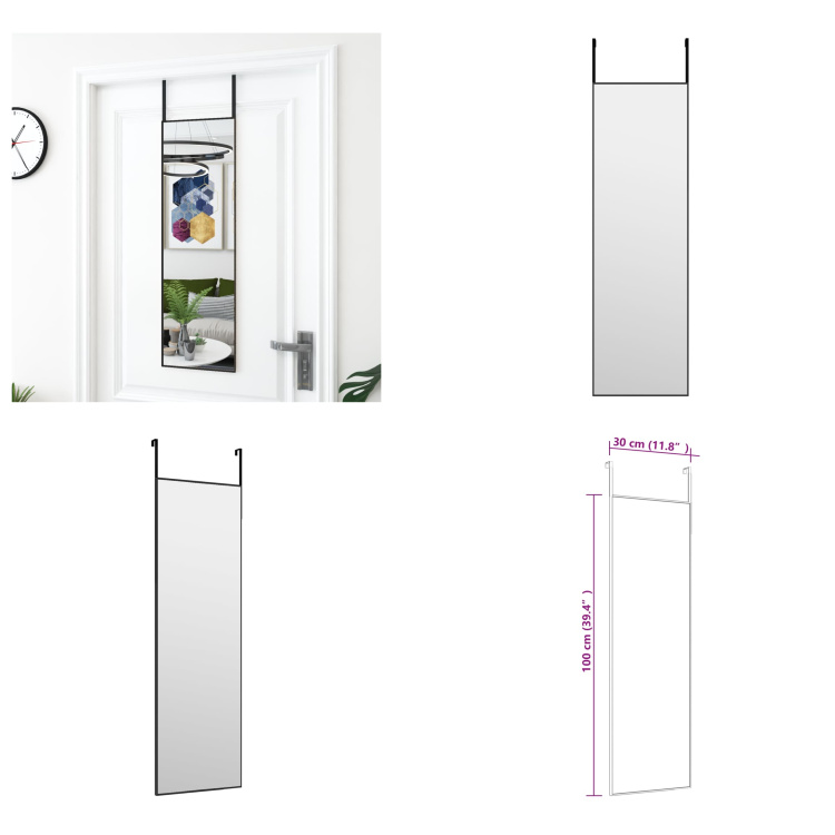 vidaXL Lustro do drzwi czarne 30x100 cm szkło i aluminium - Lustro do drzwi - Lustro ścienne - Lustro wiszące - Lustro do garderoby