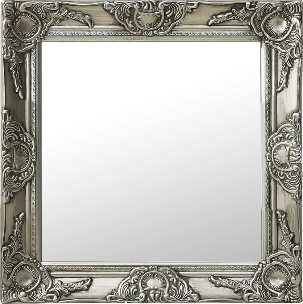vidaXL Lustro ścienne w stylu barokowym 50x50 cm srebrne - Lustro ścienne - Lustro ścienne - Lustro kwadratowe - Lustro kwadratowe