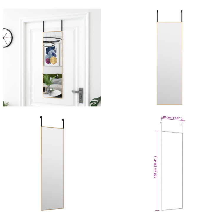 vidaXL Lustro do drzwi Golden 30x100 cm szkło i aluminium - Lustro do drzwi - Lustro ścienne - Lustro wiszące - Lustro do garderoby