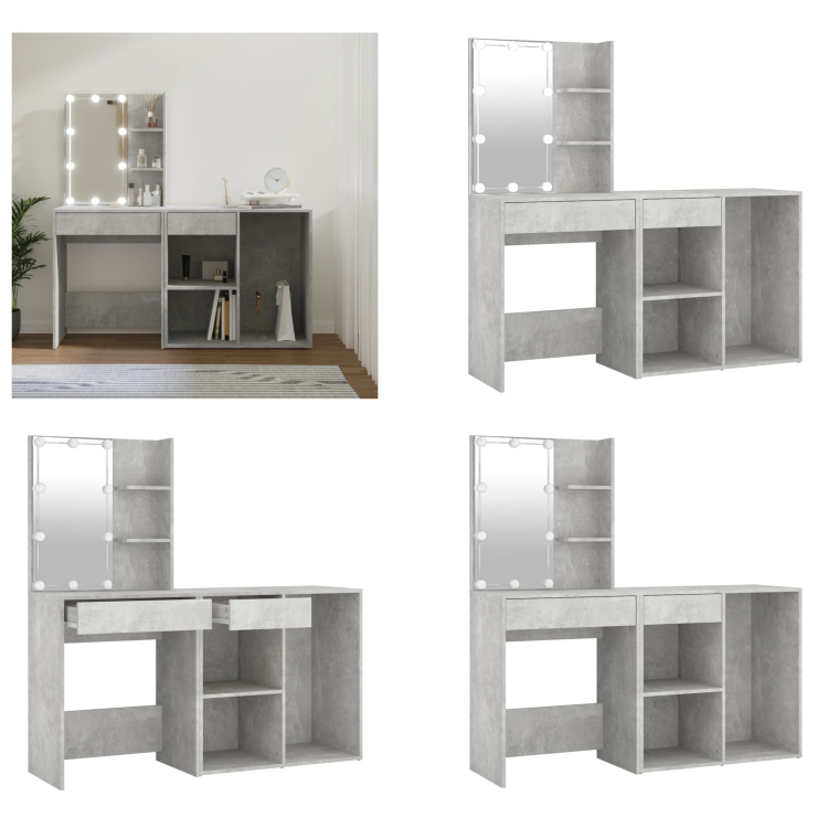 vidaXL toaletka LED z szafką betonowa szara drewniana - toaletka LED z szafką - toaletki LED z szafkami - toaletka - toaletka