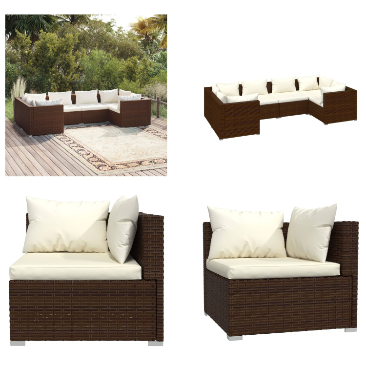 vidaXL 6-częściowy zestaw wypoczynkowy do ogrodu z poduszkami z polirattanu brązowy - zestaw wypoczynkowy do ogrodu - zestawy wypoczynkowe do ogrodu - zestaw wypoczynkowy na patio - zestaw sof na patio