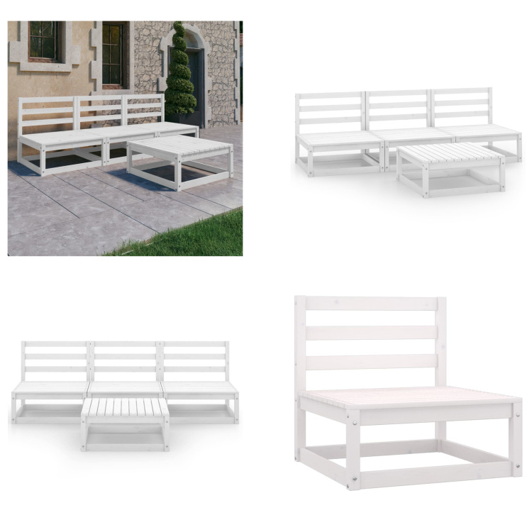 vidaXL 4-częściowy zestaw wypoczynkowy do ogrodu biały sosna lita - zestaw wypoczynkowy do ogrodu - zestawy wypoczynkowe do ogrodu - zestawy wypoczynkowe - zestawy wypoczynkowe