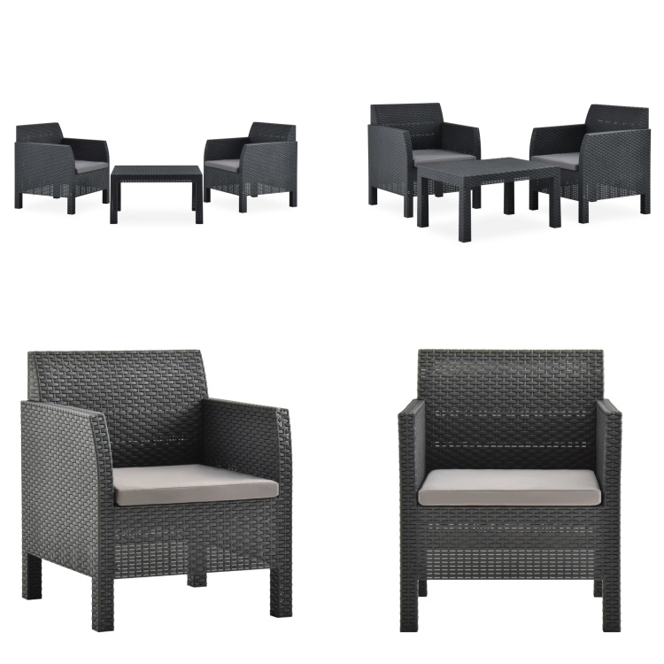 vidaXL 3-częściowy zestaw wypoczynkowy do ogrodu z poduszkami PP rattan antracyt - Zestaw wypoczynkowy do ogrodu - Zestawy wypoczynkowe do ogrodu - Drewniane zestawy wypoczynkowe - Drewniane zestawy wypoczynkowe