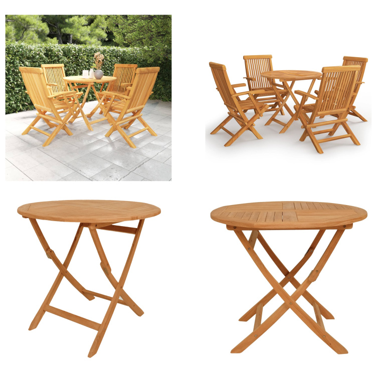 vidaXL 5-częściowy ogrodowy zestaw jadalny z litego drewna tekowego - ogrodowy zestaw jadalny - ogrodowe zestawy jadalne - zestaw mebli ogrodowych - meble ogrodowe