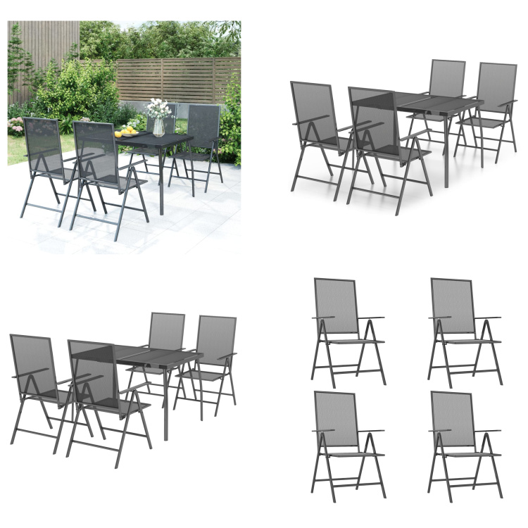 vidaXL 5-częściowy ogrodowy zestaw jadalniany ze stali w kolorze antracytowym - ogrodowy zestaw jadalniany - ogrodowy zestaw wypoczynkowy - zestaw mebli ogrodowych - zestaw mebli ogrodowych