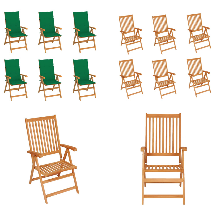vidaXL Krzesła ogrodowe 6 szt. z zielonymi poduszkami z litego drewna tekowego - krzesło ogrodowe - krzesła ogrodowe - fotel ogrodowy - krzesło składane