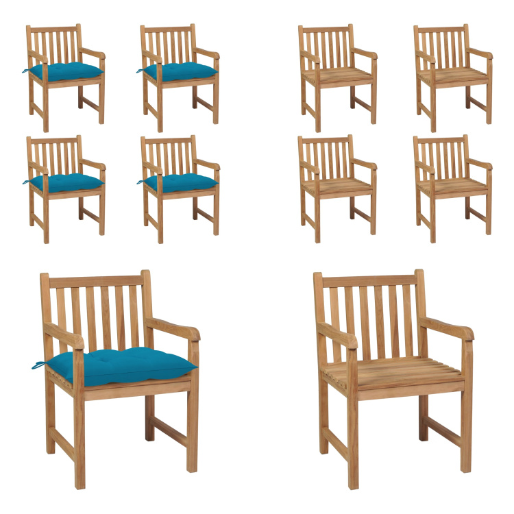 vidaXL Krzesła ogrodowe 4 szt. z jasnoniebieskimi poduszkami z litego drewna tekowego - krzesło ogrodowe - krzesła ogrodowe - fotel ogrodowy - krzesło drewniane