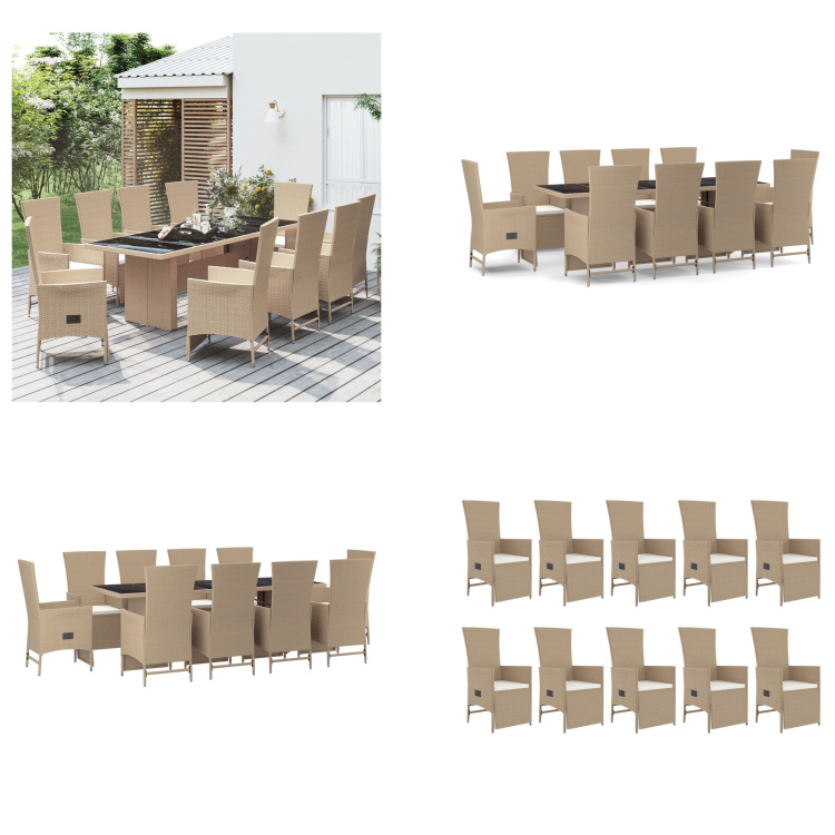 vidaXL 11-częściowy ogrodowy zestaw jadalny z poduszkami z beżowego polirattanu - ogrodowy zestaw jadalny - ogrodowe zestawy jadalne - zestaw jadalny - zestaw jadalny na taras