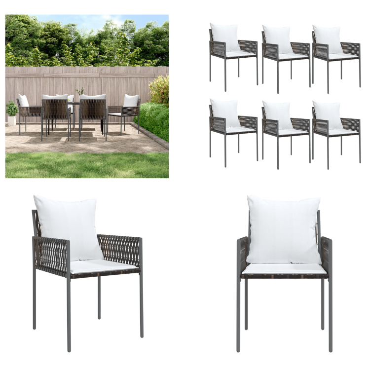 vidaXL Krzesła ogrodowe z poduszką 6 szt. Brązowy 54x61x83 cm Poly Rattan - Krzesło ogrodowe - Krzesła ogrodowe - Krzesło Patio - Krzesło Outdoor