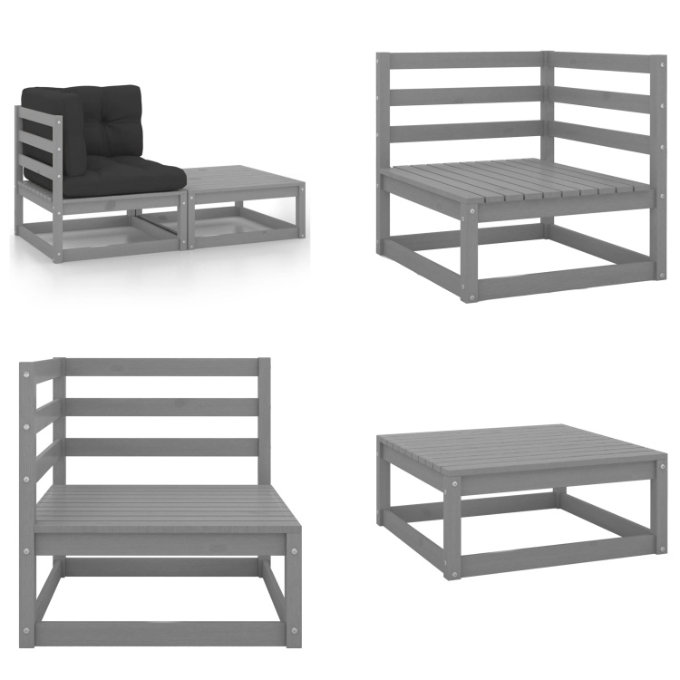 vidaXL 2-częściowy zestaw wypoczynkowy do ogrodu z poduszkami sosna szara - Zestaw wypoczynkowy do ogrodu - Zestawy wypoczynkowe do ogrodu - Drewniane meble wypoczynkowe - Drewniane meble ogrodowe