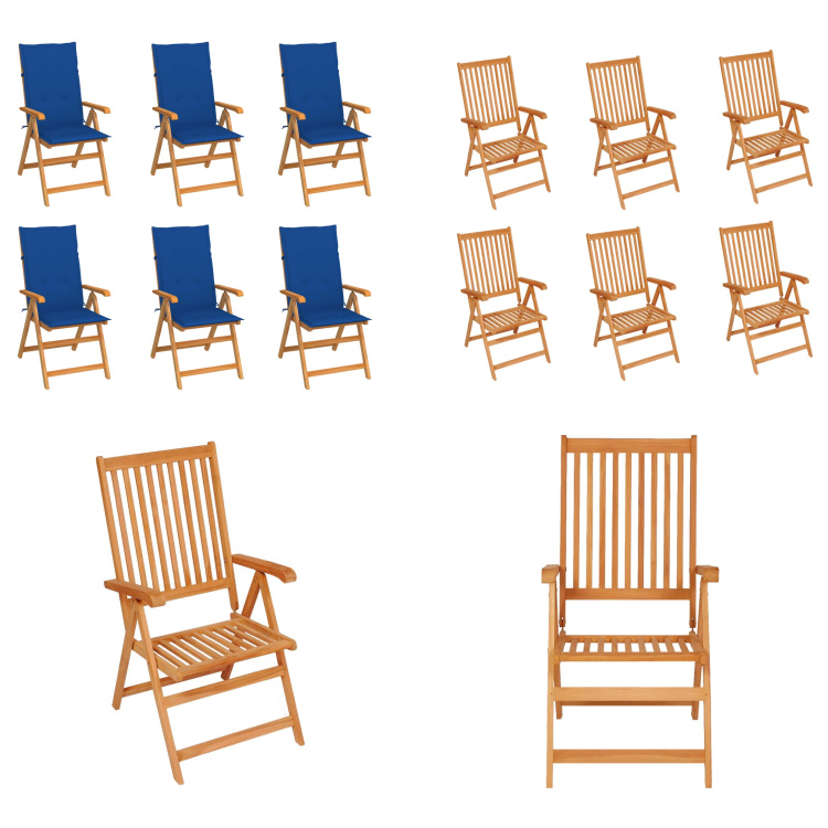 vidaXL Krzesła ogrodowe 6 szt. z niebieskimi poduszkami z litego drewna tekowego - krzesło ogrodowe - krzesła ogrodowe - fotel ogrodowy - krzesło składane