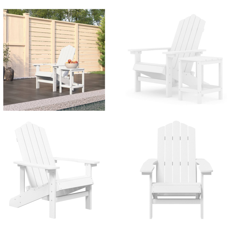 vidaXL Krzesło ogrodowe Adirondack ze stolikiem HDPE białe - Krzesło ogrodowe - Krzesła ogrodowe - Krzesło ogrodowe i stolik - Krzesło tarasowe