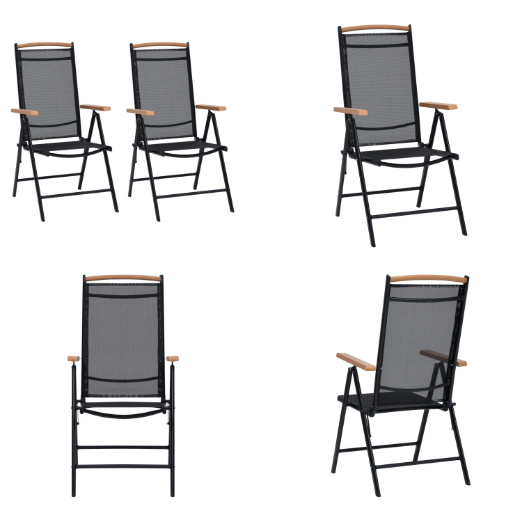 vidaXL Krzesła ogrodowe składane 2 szt. Aluminium i Textilene Black - Krzesło składane - Krzesła składane - Krzesło składane - Krzesła składane