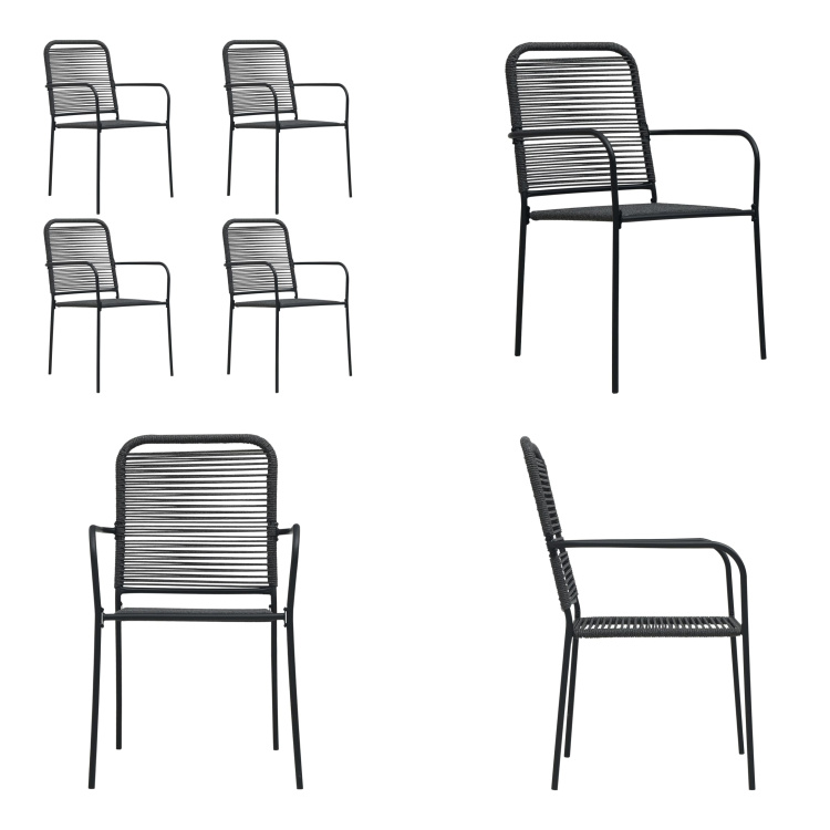 vidaXL Krzesła ogrodowe 4 szt. Lina bawełniana i stal czarna - Krzesło ogrodowe - Krzesła ogrodowe - Meble ogrodowe - Meble ogrodowe do siedzenia