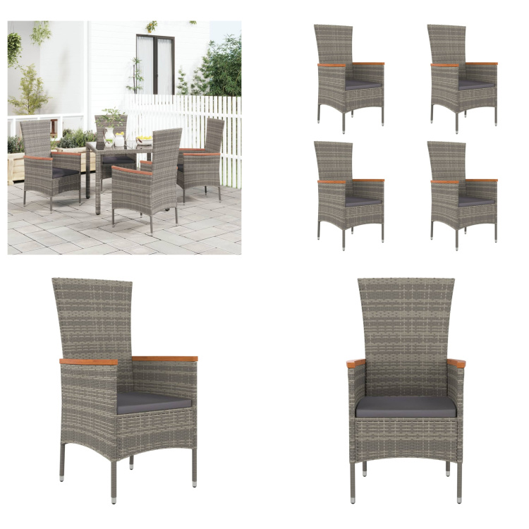 vidaXL Krzesła ogrodowe z poduszką 4 szt. Poly Rattan Grey - Krzesło ogrodowe - Krzesła ogrodowe - Meble ogrodowe - Meble zewnętrzne