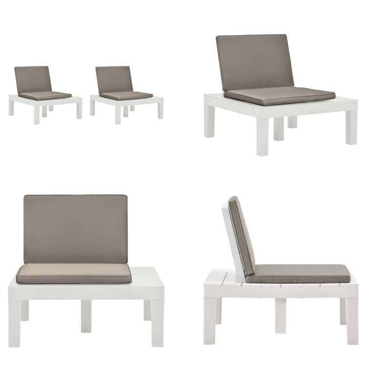 vidaXL Krzesła ogrodowe z poduszkami 2 szt. Biały plastik - Leżak ogrodowy - Leżaki ogrodowe - Krzesło ogrodowe - Krzesła ogrodowe