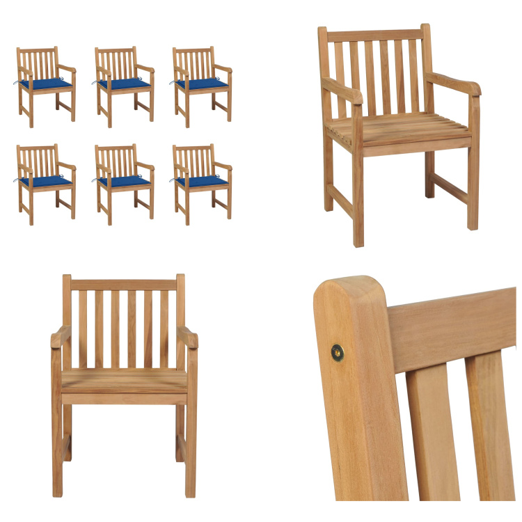 vidaXL Krzesła ogrodowe 6 szt. z niebieskimi poduszkami z litego drewna tekowego - krzesło ogrodowe - krzesła ogrodowe - fotel ogrodowy - krzesło drewniane