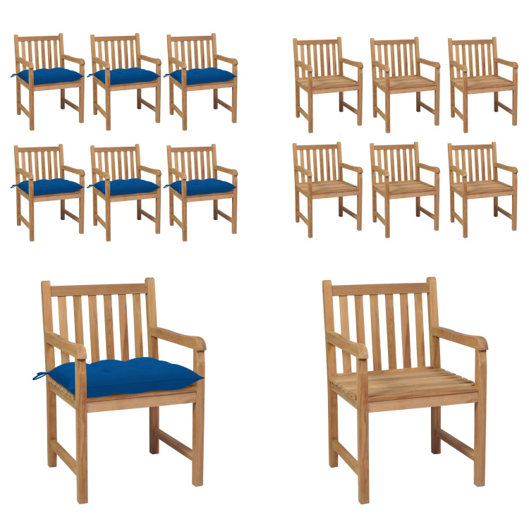 vidaXL Krzesła ogrodowe 6 szt. z niebieskimi poduszkami z litego drewna tekowego - krzesło ogrodowe - krzesła ogrodowe - fotel ogrodowy - krzesło drewniane