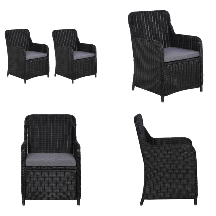 vidaXL Krzesła ogrodowe z poduszką 2 szt. Poly Rattan Black - Fotel - Fotel ogrodowy - Krzesło ogrodowe - Krzesła ogrodowe