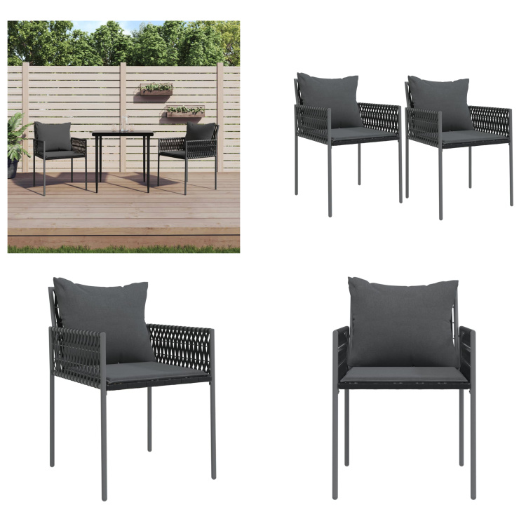 vidaXL Krzesła ogrodowe z poduszką 2 szt. czarny 54x61x83 cm polirattan - krzesło ogrodowe - krzesła ogrodowe - krzesło patio - krzesło zewnętrzne