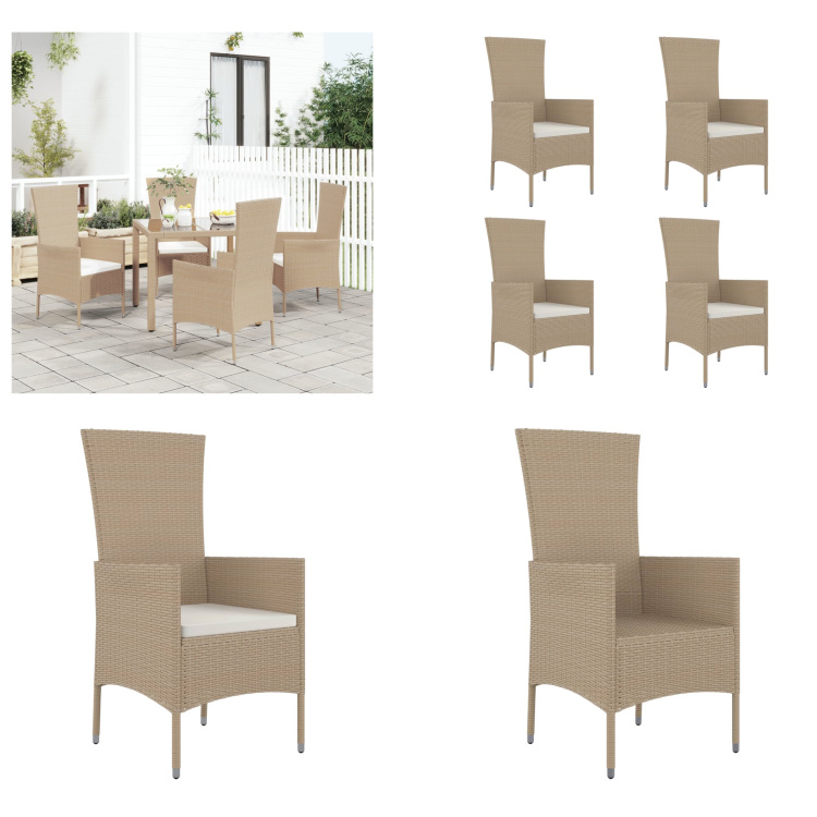 vidaXL Krzesła ogrodowe z poduszką 4 szt. Poly Rattan Beige - Krzesło ogrodowe - Krzesła ogrodowe - Meble ogrodowe - Meble zewnętrzne